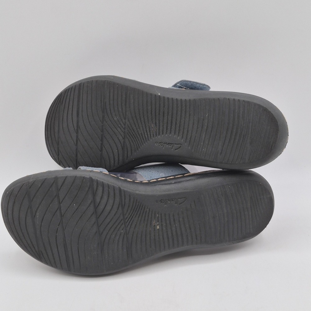 Clarks Collection Sandals Womens Size 7 Blue Suede Slide Flower Wedge Comfort - Picture 9 of 12